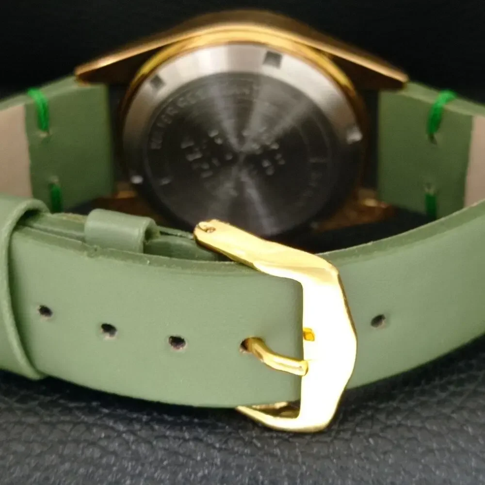 Vintage 1988 Citizen Automatic Mens Gold Watch W/daydate & Green accents